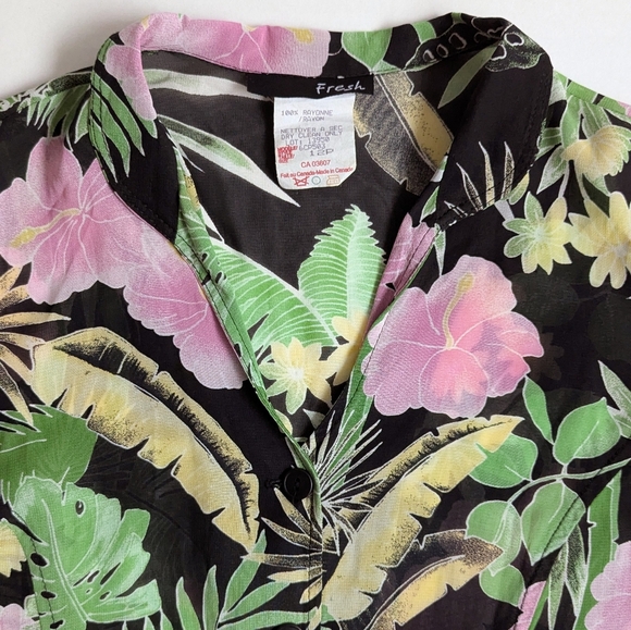 Vintage Sheer Mesh Botanical Floral Button Down Top - Picture 4 of 9